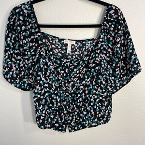 Leith Black Floral Print Blouse